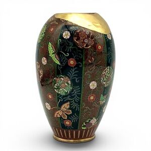 Antique Japanese Meiji Cloisonne Goldstone Vase Fine Kintsugi Art Repair